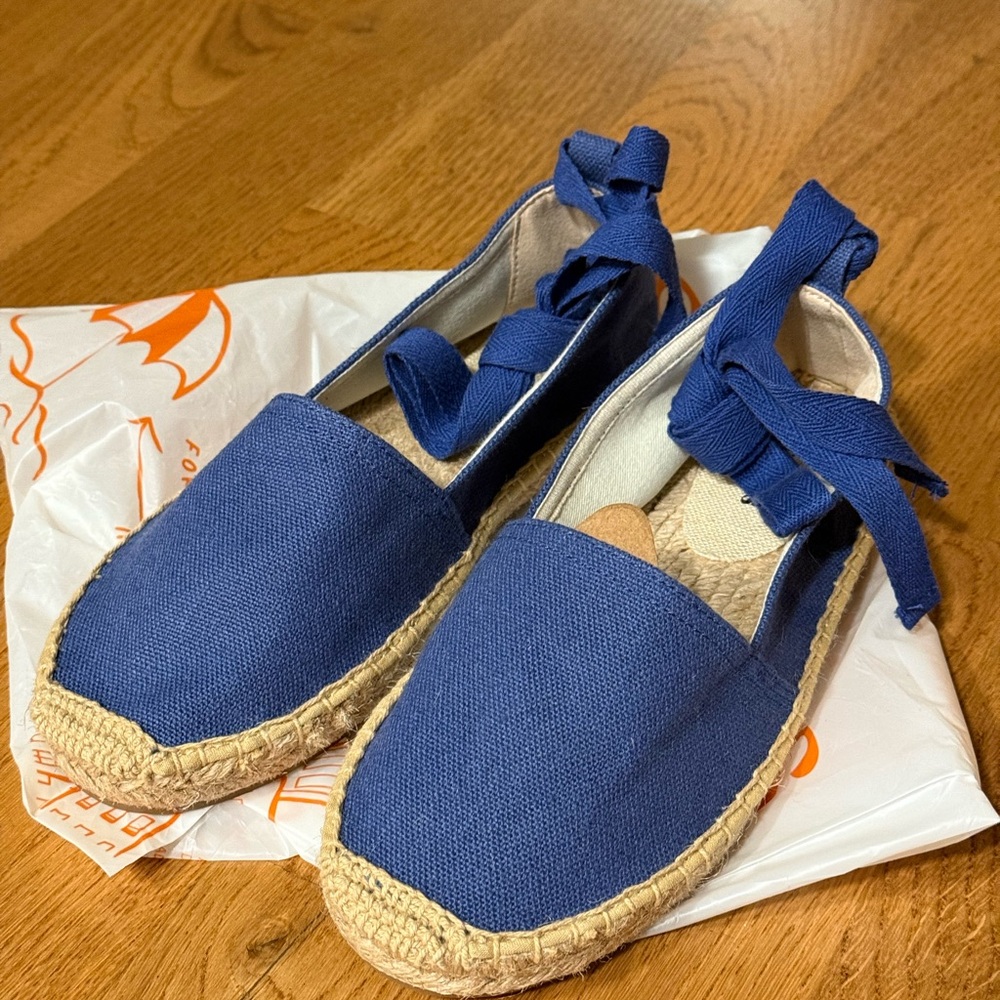 Blue Espadrille Flats with Ribbon Ties Soludos